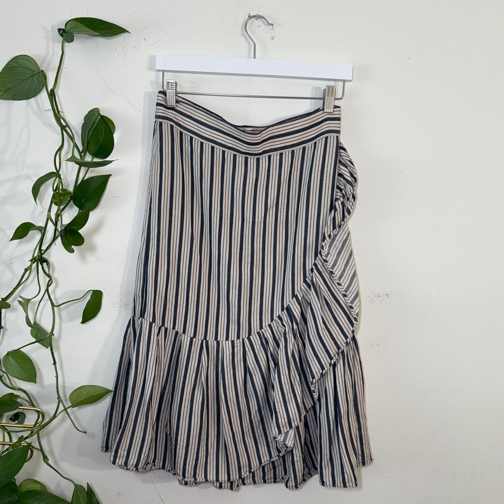 Margaret O'Leary A Symetrical Ruffled Striped Dark Blue and Cream Midi Skirt - Picture 3 of 8